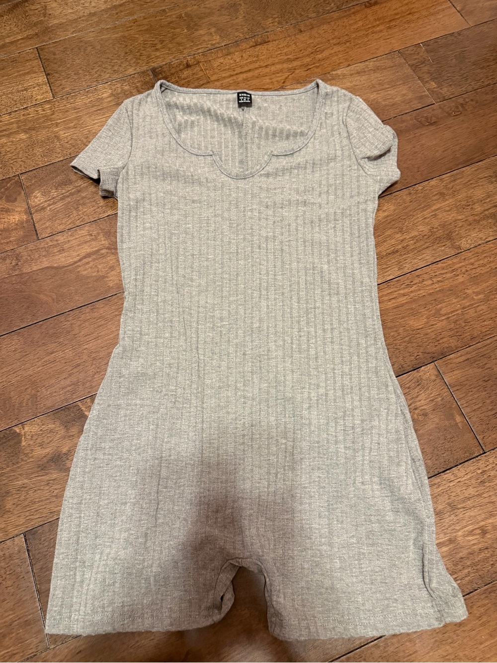 SHEIN Heather Gray Ribbed Short-Sleeve Romper